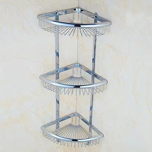 Dreistöckiger Aufbewahrungskorb aus Netzstoff zur Wandmontage – Chrom Fächerförmiges Design Dreieckiges Eckregal für Bad & Küche – Multifunktionaler Nizer mit Haken Dreistöckiger Aufbewahrungskorb aus Netzstoff zur Wandmontage – Chrom Fächerförmiges Design Dreieckiges Eckregal für Bad & Küche – Multifunktionaler Nizer mit Haken von Generisch