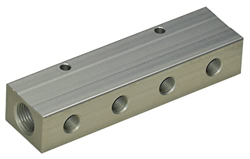 Druckluftverteiler Aluminiumverteiler Alu-Verteiler Druckluftkupplung Pneumatik ("leer" / beidseitig / 2 x 4 Abgänge) von Generisch