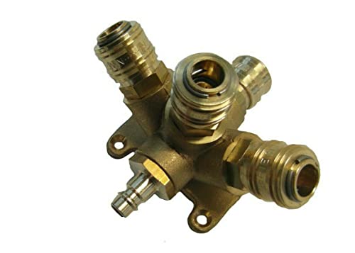 Druckluftverteiler Druckluftweiche Verteiler aus Messing mit 1 x 1/2" Stecknippel und 4 x 1/2" Kupplung NW 7,2 Druckluftkupplung von Geakv