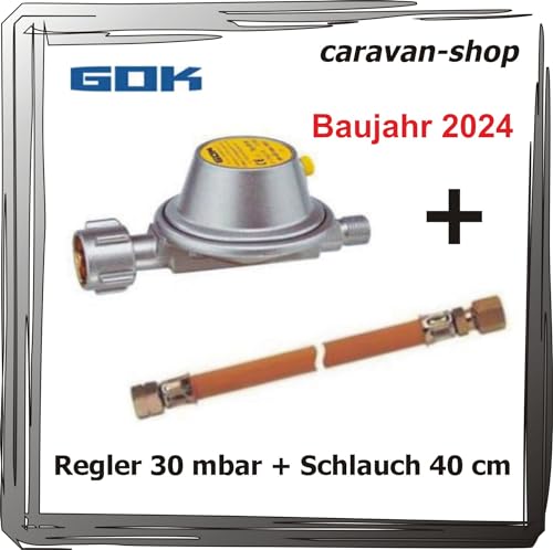 Druckminderer für Caravan Wohnmobil 30 mbar + Schlauch 40 cm Wohnwagen Gasregler von Generisch