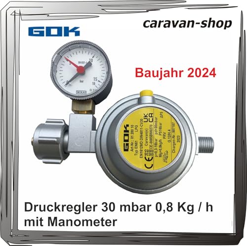 Druckminderer Druckregler 30 mbar mit Manometer 0,8 kg/h für Caravan Wohnmobil Wohnwagen mit Manometer PS 16 bar von Generisch