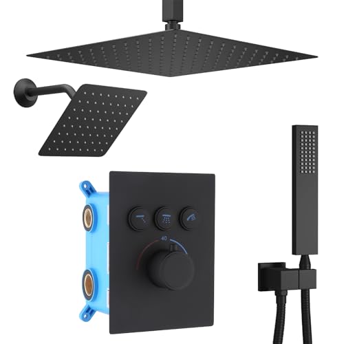 Duales Duschkopf-System – 30,5 cm Regendusche & 15,2 cm Wandkopf-Ganzkörper-Duschset mit 3-Wege-Thermostatventil, mattschwarzes Finish für ultimativen Luxus Duales Duschkopf-System – 30,5 cm Regendusche & 15,2 cm Wandkopf-Ganzkörper-Duschset mit 3-Wege-Thermostatventil, mattschwarzes Finish für ultimativen Luxus von Generisch