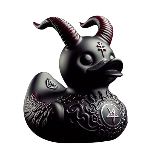 Duckieville Enten Statue Harz Schwarz Rocker Enten Skulptur Sammlerstück Gothic Punk Enten Figur Satan Ente Tisch Deko Geschenk Für Gothic-Liebhaber von Generisch