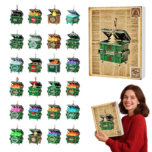 Dumpster Fire Adventskalender 2025 - Dumpster Fire Response Team Pin Ersonalized Dumpster Flat Ornament Lustiger sarkastischer Weihnachts-Countdown mit 2D-Acryl-Ornamenten (Khaki) von Generisch