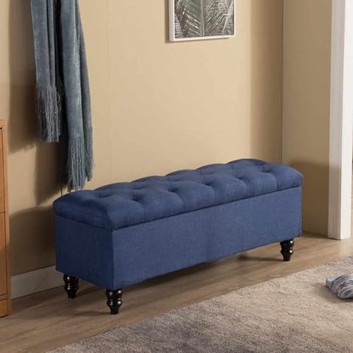 Dunkelblaue Sitzbank aus Samt – Stilvoller rechteckiger Pouf für Schlafzimmer, Wohnzimmer und Eingangsbereich – funktionale Bettbank mit verstecktem Stauraum von Generisch