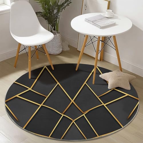 Dunkelgrau Teppich Rund Schlafzimmer, Flanell Innenbereich Einfache Linie im geometrischen Stil Muster Runder Teppich, Waschbarer rutschfest für Wohnzimmer, Kinder Büro 160 cm von Generisch
