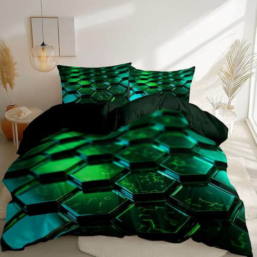 Dunkelgrün Mädchen Bettwäsche 135 x 200 cm, Technologie Geometrie Textur Thema Weich Mikrofaser Kinder Bettbezug mit 2 Kissenbezug - Farbecht Wende Junge Bettwäsche Set mit Reißverschluss von Generisch