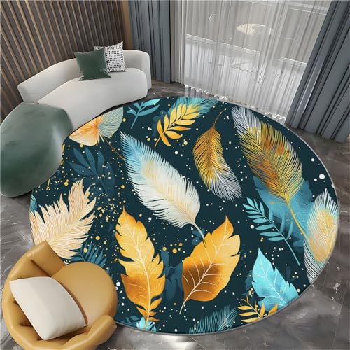 Dunkelgrün Waschbarer Rutschfester Runder Teppich 100 cm Runde Teppiche, Aquarellspritzer Palmblätter Federn Flauschig Runder Teppich - Wohnzimmer Schlafzimmer Flur Eingangsbereich Büro & Küche Dunkelgrün Waschbarer Rutschfester Runder Teppich 100 cm Runde Teppiche, Aquarellspritzer Palmblätter Federn Flauschig Runder Teppich - Wohnzimmer Schlafzimmer Flur Eingangsbereich Büro & Küche von Generisch