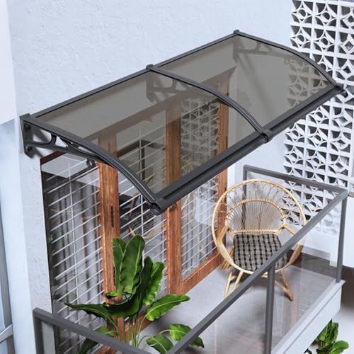 Durable Outdoor Vordach Markise mit Entwässerungsrinne - UV & Schneeschutz für Fenster & Türen 119.9 cm Braun - Wetterfeste Abdeckung Terrassen-Unterstand von Generisch