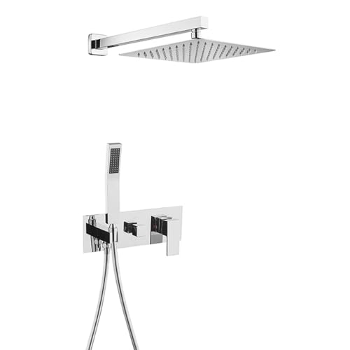 Duscharmatur Unterputz Set 10 in Quadrat Armatur Dusche Set Einhebelmischer Dusche Duschkopf mit Schlauch Regendusche Bifunktional,Chrom Duscharmatur Unterputz Set 10 in Quadrat Armatur Dusche Set Einhebelmischer Dusche Duschkopf mit Schlauch Regendusche Bifunktional,Chrom von Generisch