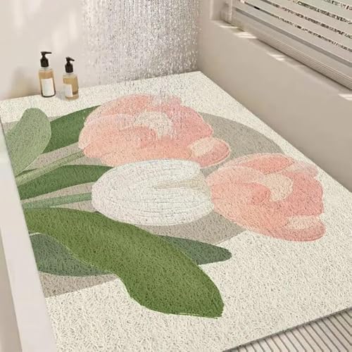 Duschmatte mit rosa Blumenmuster, rutschfeste Luffa-Badematte für Badezimmer, schnell trocknend, PVC-Bodenmatte, weich und bequem, 90 x 120 cm, perfekt für Innenduschen Duschmatte mit rosa Blumenmuster, rutschfeste Luffa-Badematte für Badezimmer, schnell trocknend, PVC-Bodenmatte, weich und bequem, 90 x 120 cm, perfekt für Innenduschen von Generisch