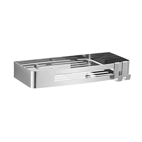 Duschregal Eckregal Wandmontage Edelstahl Badregal Rechteckiges Design Kein Stanzen erforderlich Küchenregal mit Abtropfkorb & Haken - Silber, 1 Schicht von Generisch