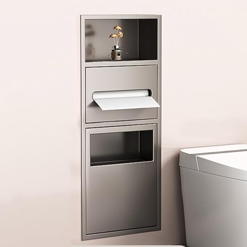 Duschregal Einbauregal - Edelstahl Badregal mit integriertem Toilettenpapierhalter & Mülltonnenregal für Küche, Wohnzimmer, Hotel Gebrauch von Generisch
