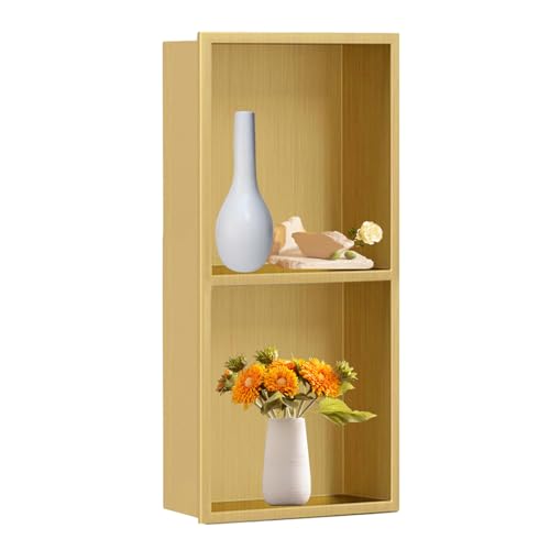 Duschregal aus Edelstahl, quadratisch, 70 x 28 x 12,5 cm, Doppelregal, Badezimmerregal mit goldfarbenem Finish, ideal für Duschaufbewahrungslösungen Duschregal aus Edelstahl, quadratisch, 70 x 28 x 12,5 cm, Doppelregal, Badezimmerregal mit goldfarbenem Finish, ideal für Duschaufbewahrungslösungen von Generisch