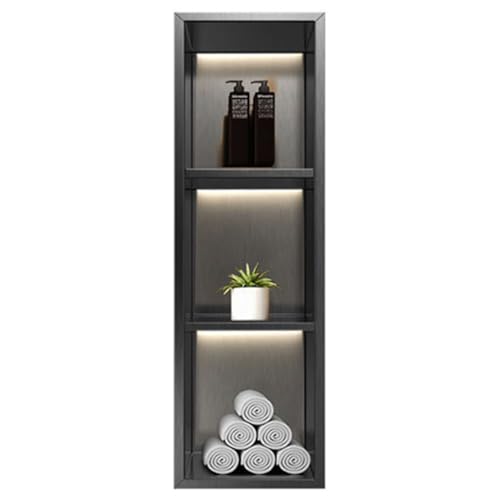 Duschregal aus Edelstahl, versenkt, Einzel-Badezimmer-Trennwand, Organizer, dekorative Wandaufbewahrung für Wohnzimmer, schwarz, 29 x 90 x 12,5 cm, platzsparendes Design von Generisch