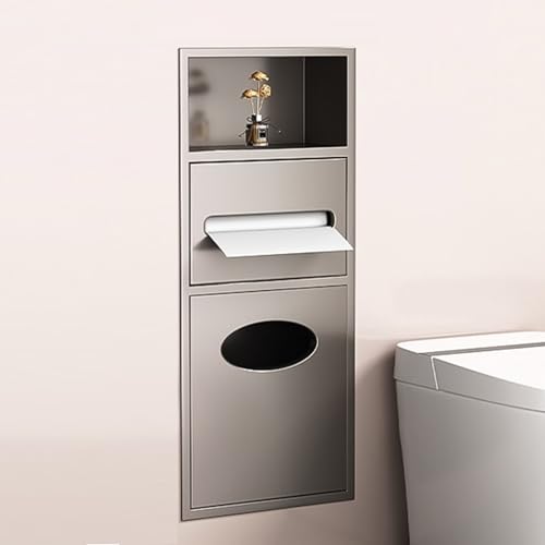 Duschregal aus Edelstahl mit Toilettenpapierhalter und Mülleimerregal, moderne Badezimmer-Wandaufbewahrungslösung, dunkle Oberfläche Duschregal aus Edelstahl mit Toilettenpapierhalter und Mülleimerregal, moderne Badezimmer-Wandaufbewahrungslösung, dunkle Oberfläche von Generisch