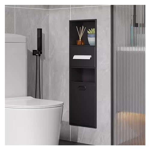 Duschregal aus Edelstahl und eingebautem Mülleimer, moderne Aufbewahrungslösung für Badezimmer, Küche, Wohnzimmer, Schlafzimmer, schwarz, 30 x 86 x 14 cm, platzsparendes Design von Generisch