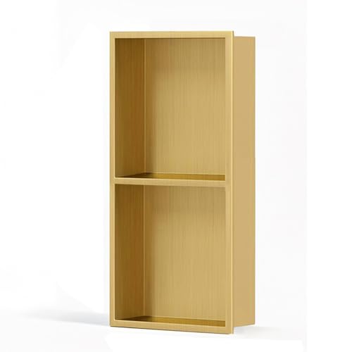 Duschregal aus gebürstetem Edelstahl, eingebauter Wandregal für Badezimmer und Schlafzimmer, goldfarben, 70,1 x 27,9 x 12,4 cm, keine Fliesen erforderlich Duschregal aus gebürstetem Edelstahl, eingebauter Wandregal für Badezimmer und Schlafzimmer, goldfarben, 70,1 x 27,9 x 12,4 cm, keine Fliesen erforderlich von Generisch