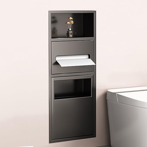 Duschregal für die Duschwand, Edelstahl-Organizer mit integriertem Toilettenpapierhalter und Mülleimerregal, Schwarz (700 x 280 x 135 mm), ideal für platzsparendes Badezimmer von Generisch