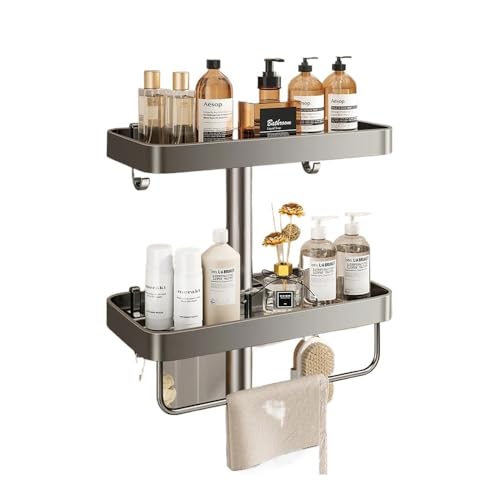 Duschregal mit Handtuchstange und Haken, Shampoo-Halter, schwebendes Regal, 2 Stück, silberfarben, Badezimmer-Organizer für WC-Aufbewahrung und platzsparende Aufbewahrung Duschregal mit Handtuchstange und Haken, Shampoo-Halter, schwebendes Regal, 2 Stück, silberfarben, Badezimmer-Organizer für WC-Aufbewahrung und platzsparende Aufbewahrung von Generisch