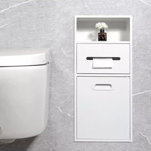 Duschregal mit versenktem und wandmontiertem Toilettenpapierhalter mit Schwingkorb und verstecktem Mülleimer, platzsparende Badezimmer-Aufbewahrungslösung von Generisch