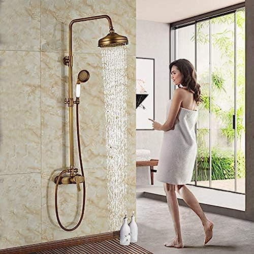 Duschset aus antikem Messing, zur Wandmontage, 20 cm, Regenduschkopf, breiter Auslauf, Handbrause, Handbrause, Thermostatmischer, luxuriöses Badezimmerarmatur Duschset aus antikem Messing, zur Wandmontage, 20 cm, Regenduschkopf, breiter Auslauf, Handbrause, Handbrause, Thermostatmischer, luxuriöses Badezimmerarmatur von Generisch
