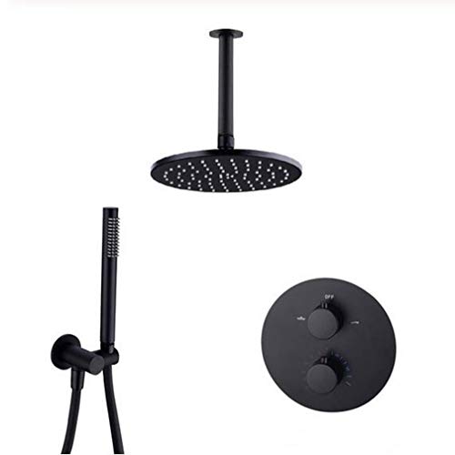 Duschsystem Deckenmontage Messing Schwarz Regendusche Duschkopf mit Handbrause Thermostatventil Luxus Badezimmer Umsteller Set von Generisch