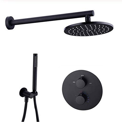 Duschsystem - Messing Schwarz Duscharmaturen mit 8-12 Zoll Regenduschkopf, Thermostatventil, Handbrause Duschkopf, Luxus Badezimmer Duschset von Generisch