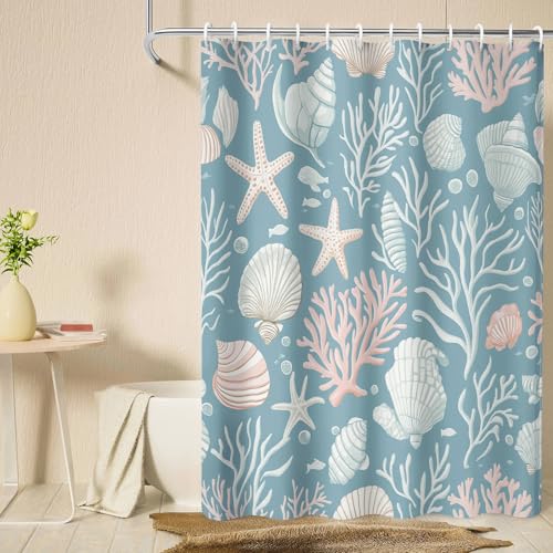 Duschvorhang 120x180 Nautisch Küstenländisch, Duschvorhang Muscheln Korallen Seesterne Motiv, Shower Curtain Badewanne Badezimmer Deko, Wasserdicht Antischimmel Waschbar Stoff, mit Haken A&FST758 Duschvorhang 120x180 Nautisch Küstenländisch, Duschvorhang Muscheln Korallen Seesterne Motiv, Shower Curtain Badewanne Badezimmer Deko, Wasserdicht Antischimmel Waschbar Stoff, mit Haken A&FST758 von Generisch