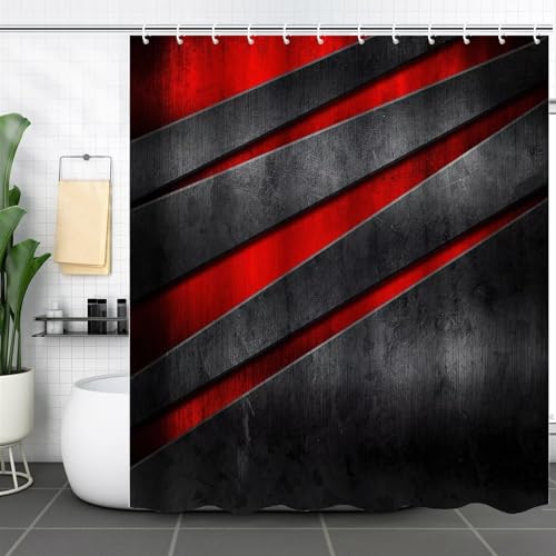 Duschvorhang 120x180cm Schwarz Rot Wasserdicht Anti-schimmel Schnell Trocknender Waschbarer Polyester Duschvorhänge mit 12 Haken Ring, Duschvorhang mit Gewicht Unten für Badezimmer Badewanne K-15963 von Generisch