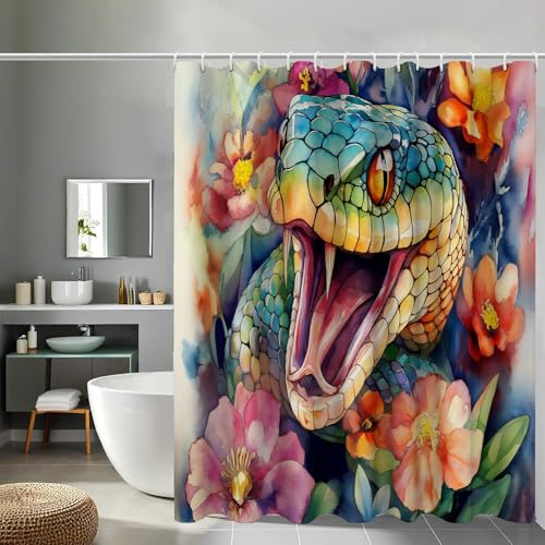 Duschvorhang 3D Blumen Hirsch Design Wasserdicht Polyester Stoff Schnell Trocknend 180x180cm Inklusive 12 Haken Badezimmer Dekor Zubehör von Generisch