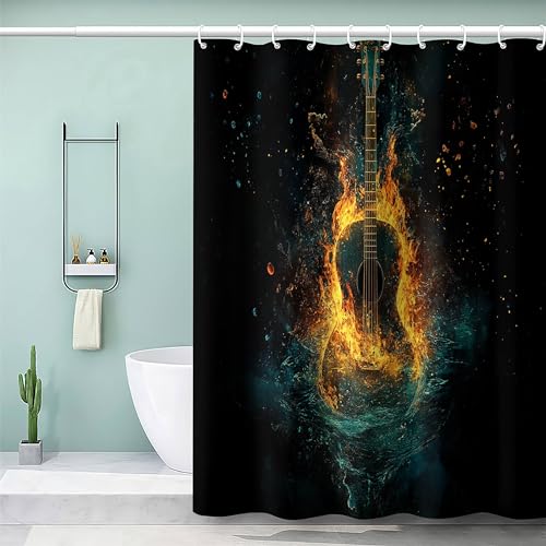 Duschvorhang 3D Gitarre Musik Druck Textil Anti-schimmel Badvorhang aus 160g/㎡ Polyester Stoff Blickdicht Wasserdicht Waschbar mit Ösen Haken Duschvorhänge Badezimmer 180x200 cm Duschvorhang 3D Gitarre Musik Druck Textil Anti-schimmel Badvorhang aus 160g/㎡ Polyester Stoff Blickdicht Wasserdicht Waschbar mit Ösen Haken Duschvorhänge Badezimmer 180x200 cm von Generisch