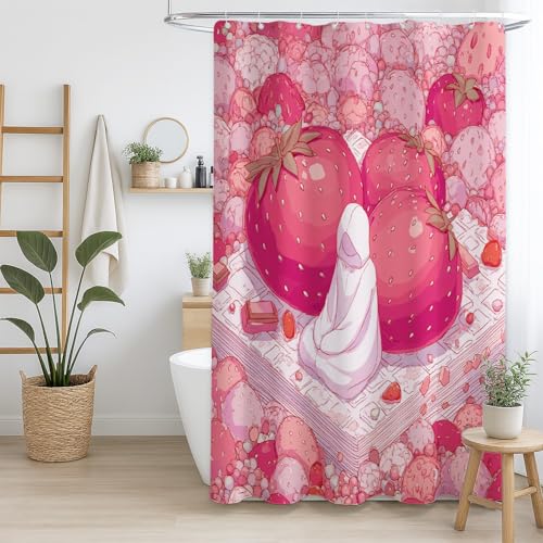 Duschvorhang Leichtgewichtig Polyester für Badezimmer Rosa Erdbeere verträumt ästhetisch,180 x 180cm（71" x 71"） von Generisch