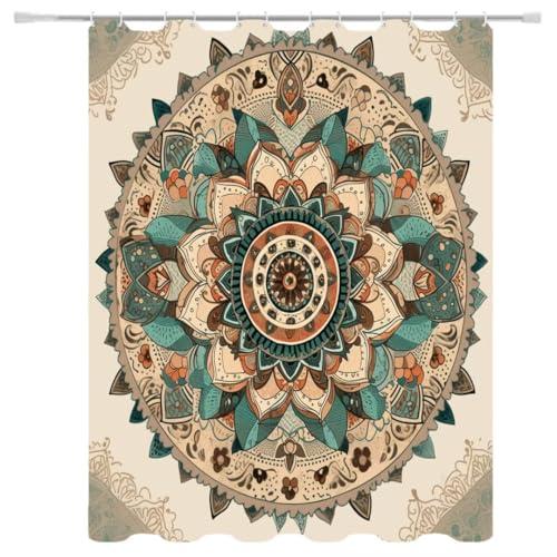 Duschvorhang Mandala 220x200 Duschvorhang mit Gewicht Waschbar Duschvorhänge, Duschrollo Wasserdicht Polyester Stoff Shower Curtains, Badevorhänge mit Duschvorhangringe für Badezimmer, Badewanne 5-740 von Generisch