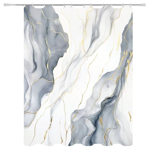Duschvorhang Marmor 180x200 Duschvorhang mit Gewicht Waschbar Duschvorhänge, Duschrollo Wasserdicht Polyester Stoff Shower Curtains, Badevorhänge mit Duschvorhangringe für Badezimmer, Badewanne 5-744 von Generisch