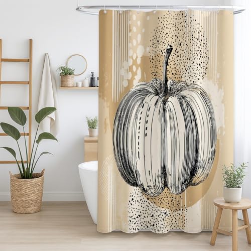 Duschvorhang Maschinenwaschbar Polyestergewebe für Badezimmer Beige Linien Kürbis realistisch,90 x 180cm（35" x 71"） von Generisch