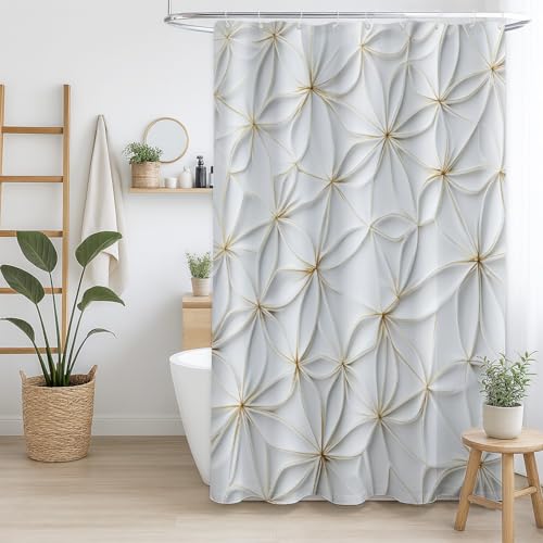 Duschvorhang Sichtschutz Atmungsaktive Gewebestruktur für Badezimmer Weiß Linien einfach ästhetisch,180 x 200cm（71" x 79"） von Generisch