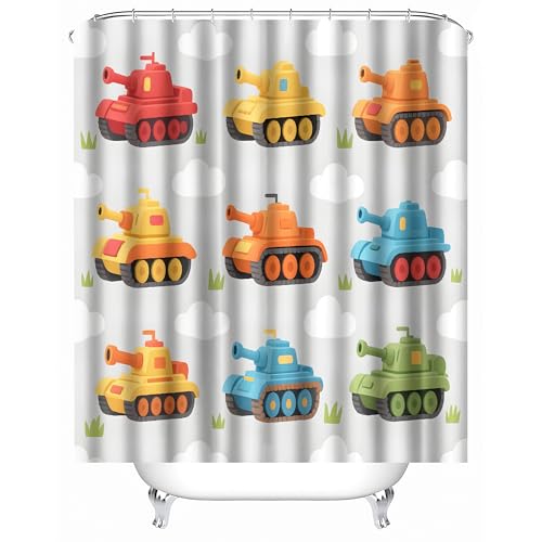 Duschvorhang Wasserdichter 220x200 cm Panzer-Cartoon Gemalt Süß Duschvorhang Waschbar Schnelltrocknender Stoff Polyester Badewanne Vorhang mit 12 Duschvorhängeringen Duschvorhang Wasserdichter 220x200 cm Panzer-Cartoon Gemalt Süß Duschvorhang Waschbar Schnelltrocknender Stoff Polyester Badewanne Vorhang mit 12 Duschvorhängeringen von Generisch