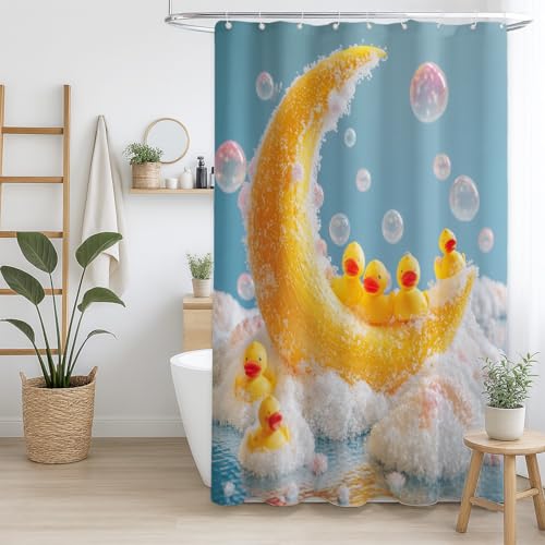 Duschvorhang Weit verbreitet Polyestergewebe für Badezimmer Blau Gelb Mond verträumt ästhetisch,180 x 200cm（71" x 79"） von Generisch