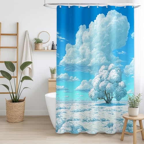 Duschvorhang Weit verbreitet Polyestergewebe für Badezimmer Blau Weiß Natur Wolken ästhetisch,180 x 200cm（71" x 79"） von Generisch