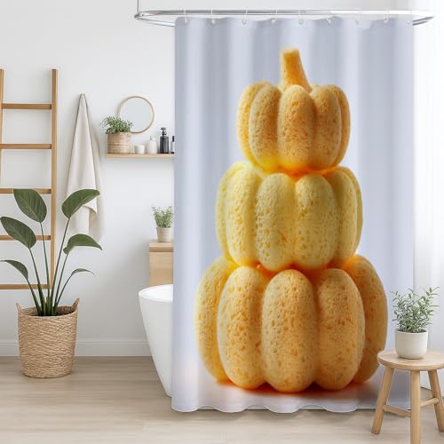 Duschvorhang Weit verbreitet Polyestergewebe für Badezimmer Grau Gelb Einfach realistisch Kürbis,300 x 200cm（118" x 79"） von Generisch