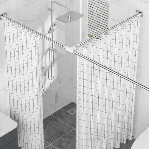 Duschvorhangstange in T-Form, ohne Bohren, verstellbar, Edelstahl, Eckbadewanne und Duschstange für Badezimmer, passend für 110–170 + 70–110 cm Räume, einfache Installation Duschvorhangstange in T-Form, ohne Bohren, verstellbar, Edelstahl, Eckbadewanne und Duschstange für Badezimmer, passend für 110–170 + 70–110 cm Räume, einfache Installation von Generisch
