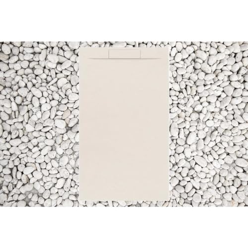 Duschwanne 135 x 90 cm beige Vulcano Line Plus aus Harz und Marmorpulver mit seitlichem Gitter aus Marmorharz von Generisch