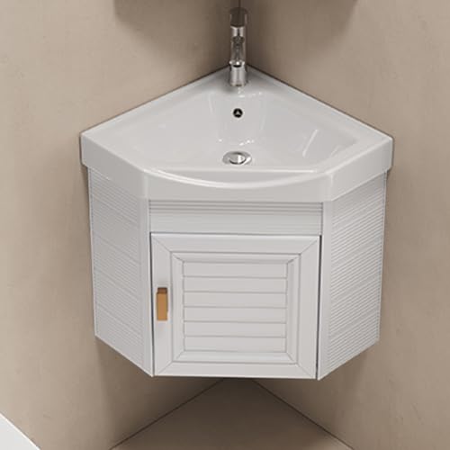 Eck-Badezimmerschrank mit Waschbecken – Wandmontiertes Waschtisch-Design – Heiß- und Kaltwasserhahn-Kombination – großer Stauraum für kleine Räume von Generisch
