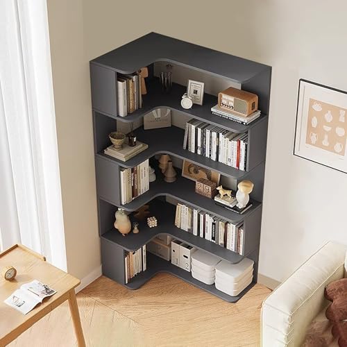 Eck-Bücherregal, 6-stöckiges L-förmiges Bücherregal mit Anti-Drop-Panel, freistehendes Präsentationsregal für Home Office und Wohnzimmer Aufbewahrung Eck-Bücherregal, 6-stöckiges L-förmiges Bücherregal mit Anti-Drop-Panel, freistehendes Präsentationsregal für Home Office und Wohnzimmer Aufbewahrung von Generisch