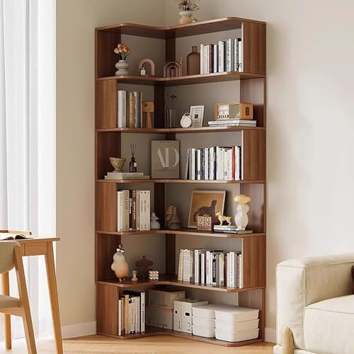 Eck-Bücherregal, 6-stöckiges L-förmiges Bücherregal mit Anti-Drop-Panel, freistehendes Präsentationsregal für Home Office und Wohnzimmer Aufbewahrung von Generisch