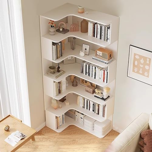 Eck-Bücherregal, 6-stöckiges hohes Bücherregal mit Anti-Drop-Panel, L-förmiges, freistehendes Präsentationsregal für Zuhause, Büro und Wohnzimmer, Aufbewahrungs-Organizer Eck-Bücherregal, 6-stöckiges hohes Bücherregal mit Anti-Drop-Panel, L-förmiges, freistehendes Präsentationsregal für Zuhause, Büro und Wohnzimmer, Aufbewahrungs-Organizer von Generisch