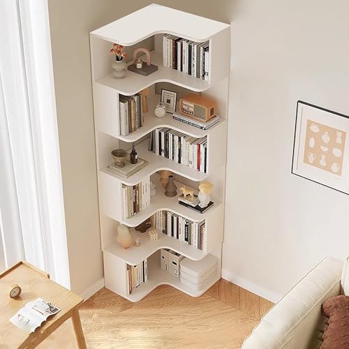 Eck-Bücherregal, 6-stöckiges hohes Bücherregal mit Anti-Drop-Panel, L-förmiges, freistehendes Präsentationsregal für Zuhause, Büro und Wohnzimmer, Aufbewahrungs-Organizer Eck-Bücherregal, 6-stöckiges hohes Bücherregal mit Anti-Drop-Panel, L-förmiges, freistehendes Präsentationsregal für Zuhause, Büro und Wohnzimmer, Aufbewahrungs-Organizer von Generisch