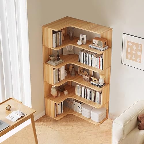 Eck-Bücherregal, 6-stöckiges hohes Bücherregal mit Anti-Drop-Panel, L-förmiges Etagere-Regal für freistehende Eckausstellung im Home Office und Wohnzimmer von Generisch