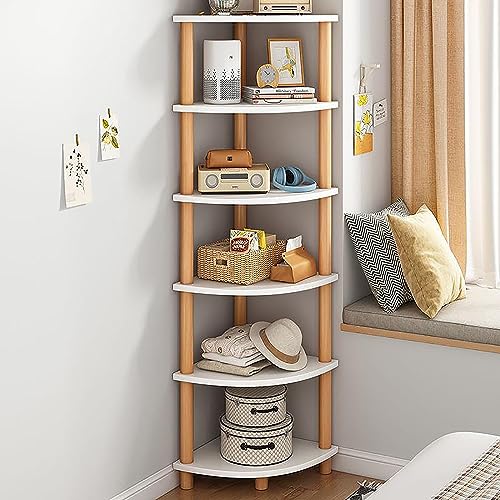 Eck-Bücherregal aus Holz, 6 Etagen, schmale Aufbewahrung für Zuhause, Büro und kleine Räume, stilvolles Ausstellungsregal und Pflanzenständer, 40 cm x 40 cm x 162 cm, Weiß Eck-Bücherregal aus Holz, 6 Etagen, schmale Aufbewahrung für Zuhause, Büro und kleine Räume, stilvolles Ausstellungsregal und Pflanzenständer, 40 cm x 40 cm x 162 cm, Weiß von Generisch